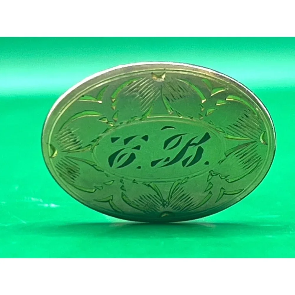 Antique Monogrammed EB Gold Tone Oval Cufflinks Etched Floral Art Deco Style